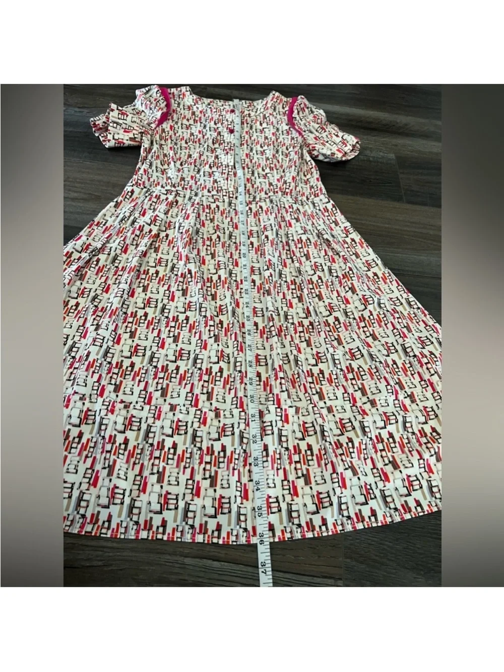 Girls Pink Patterned Short Sleeve Dress